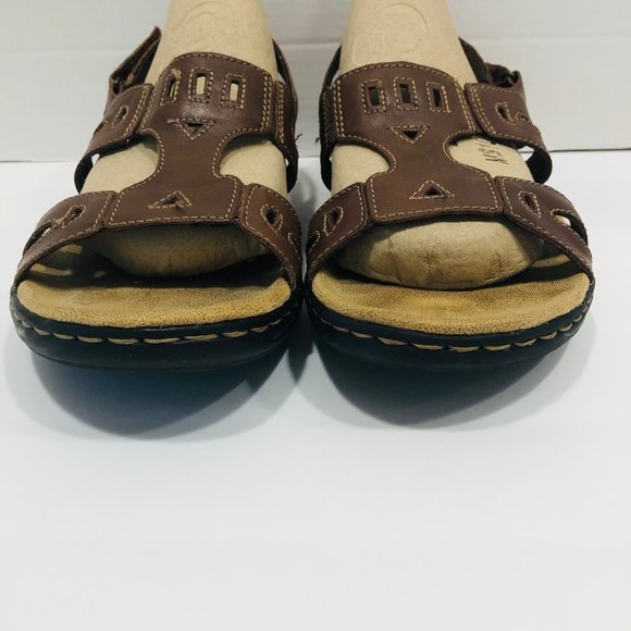 Clarks Clark's Sandals 11 Brown Open Toe Strappy Sling Back Cushioned Shoes - Picture 7 of 10